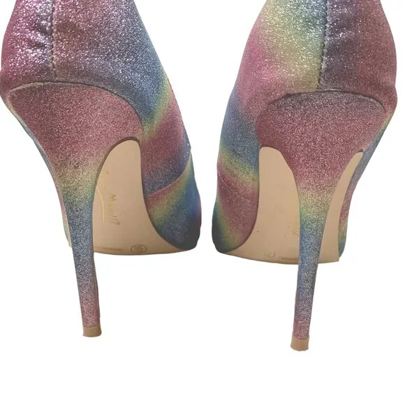 Anne Michelle Hibiscus Heels Womens 8.5 Pastel Rainbow Glitter Mermaid Stiletto - Picture 13 of 16